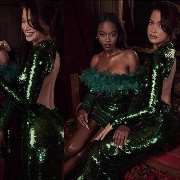 HOUSE OF CB 'Belle' Pine Green Sequin Maxi Dress - Picture 5 of 7